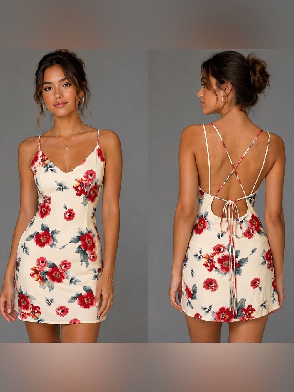 Lulus White Floral Mini Slip Dress Strappy Open Lace Up Back Size XS NWOT